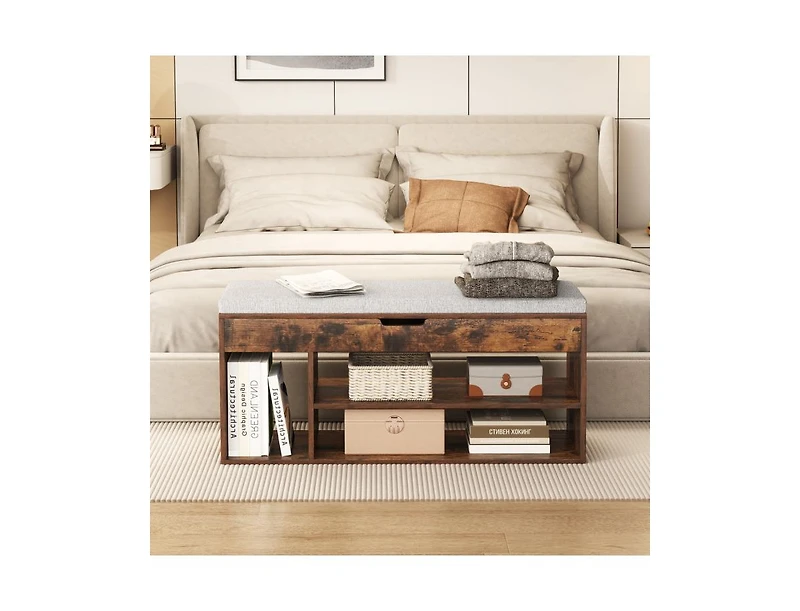 Slickblue Storage Shoe Bench with Padded Seat and 3 Open Shelves