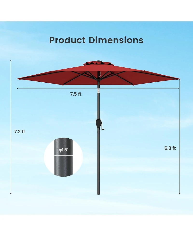 Sugift 7.5 ft Heavy Duty Outdoor Market Umbrella with Push Button Tilt