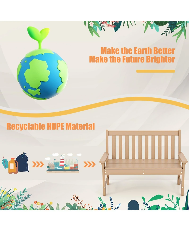 Sugift 52 Inch All-Weather Hdpe Outdoor Bench with Backrest and Armrests