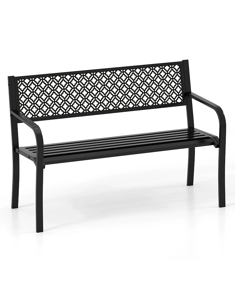 Sugift 50 Inches Outdoor Garden Bench with Geometric Lattice Backrest and Slatted Seat