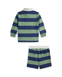 Polo Ralph Lauren Baby Boys' Striped Rugby Shirt and Shorts, 2-Piece Set