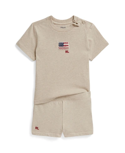 Polo Ralph Lauren Baby Girls' Flag Jersey T-Shirt and French Terry Shorts, 2-Piece Set