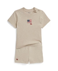 Polo Ralph Lauren Baby Girls' Flag Jersey T-Shirt and French Terry Shorts, 2-Piece Set