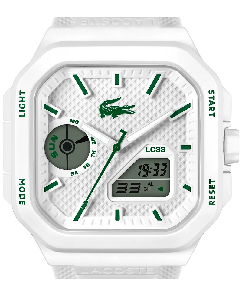 Lacoste Men's LC33 Square White Silicone Strap Watch, 44x50mm