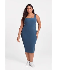 S3 Apparel Women's Denim Square Neck Sculpting Tank Midi Dress