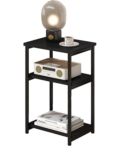 gaomon Slim Industrial 3-Tier Wood and Metal Mobile End Table with Storage Shelves