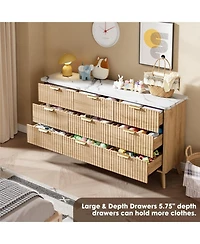 gaomon 9 Drawer Fluted Dresser 60.6-Inch-Wide Curved Profile Gold Handles