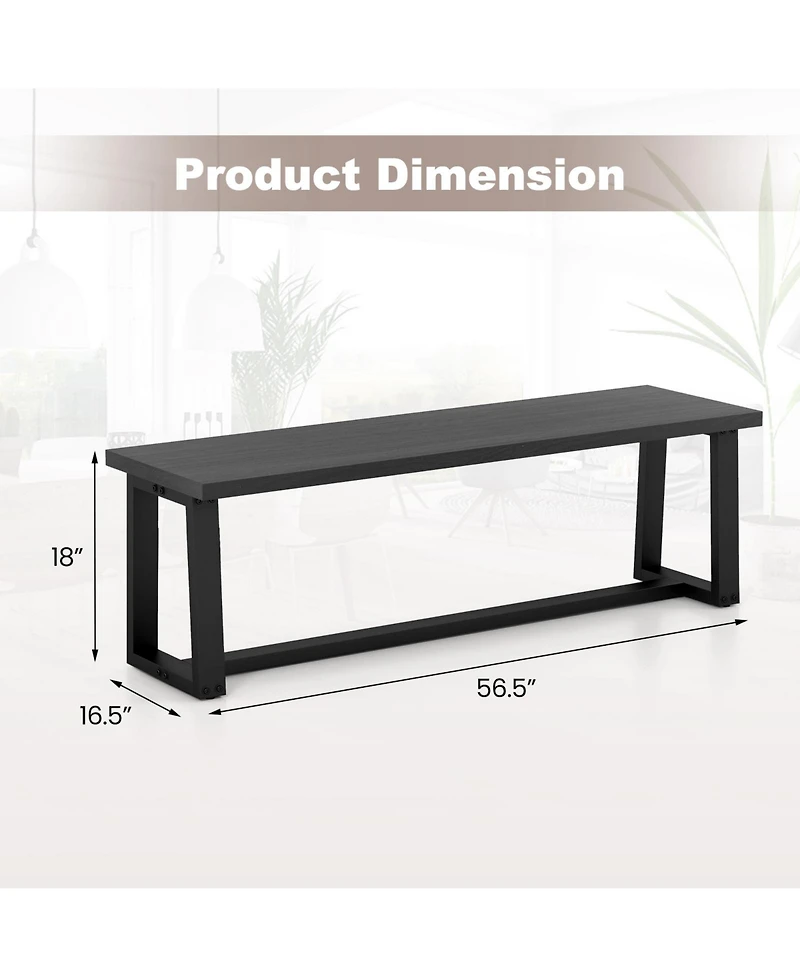Sugift Wood Dining Bench with Metal Frame and Adjustable Foot Pads