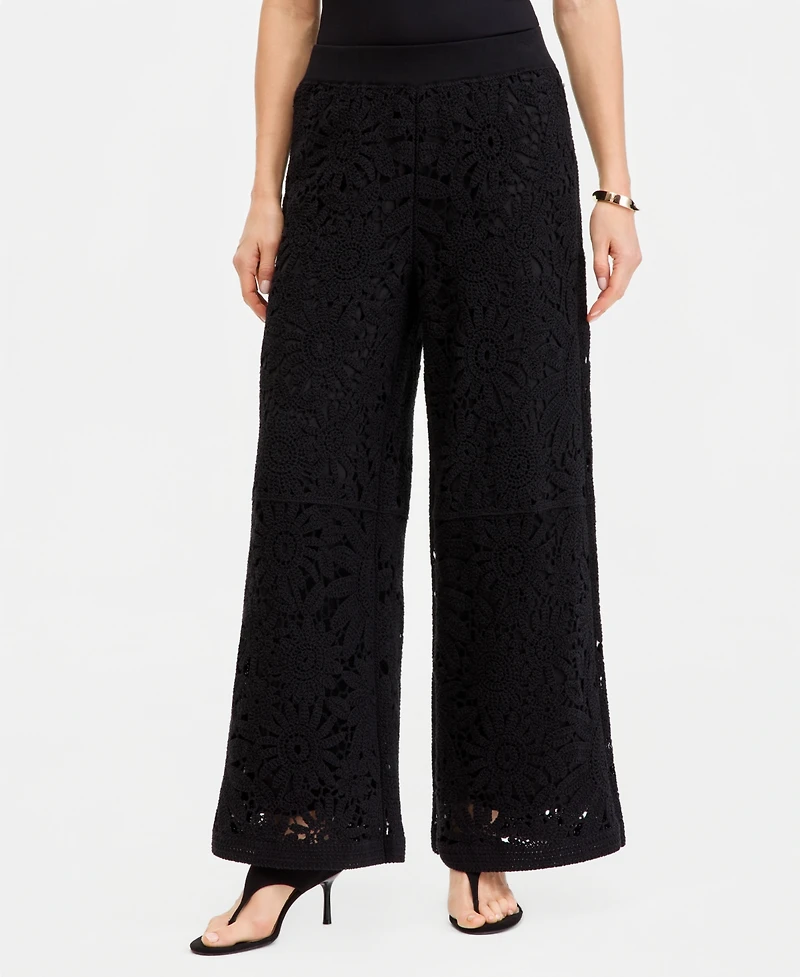 I.n.c. International Concepts Women's Cotton Crochet Wide-Leg Pants, Macy's Exclusive