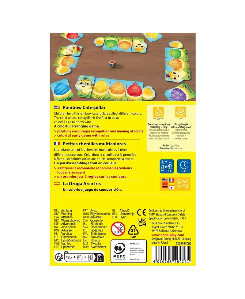Haba Little Rainbow Caterpillar Mini Game of Colors and Patterns Ages 3