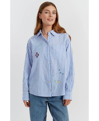 Chinti & Parker Women's Cotton Stripe Floral Shirt