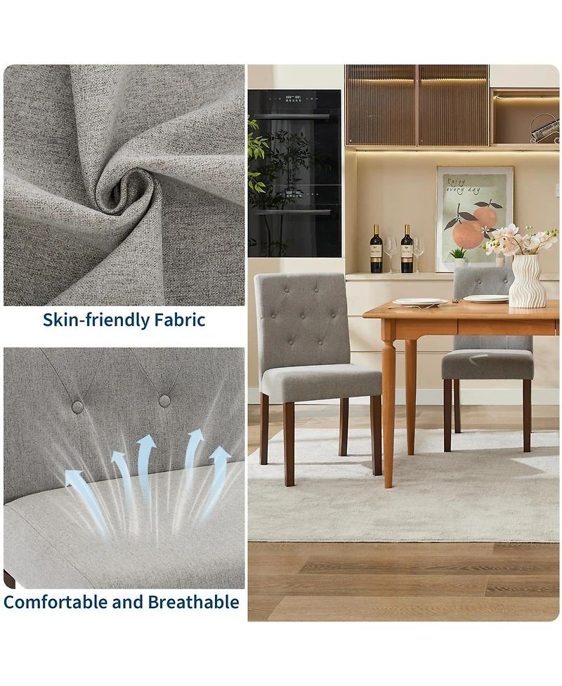 gaomon Set of 6 Button Tufted Parsons Dining Chairs, Upholstered Fabric Side Chairs with Solid Wood Legs