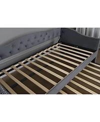 flynama Twin Size Velvet Upholstered Daybed With Trundle 2 Usb Charging Sturdy Wood Slats