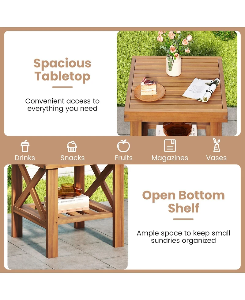 Sugift Outdoor Side Table with Storage Shelf for Small Spaces