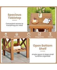 Sugift Outdoor Side Table with Storage Shelf for Small Spaces