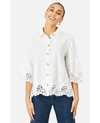 Yumi Women's Cotton Lace Border Shirt
