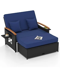 Sugift Outdoor Wicker Daybed with Folding Panels and Storage Ottoman