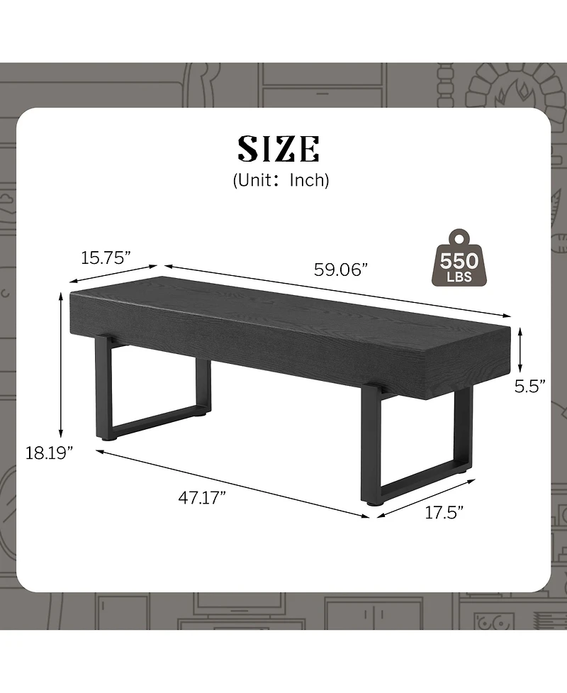 Rainsken Wooden Ottoman Bench, Farmhouse Bench for Living Room, Entryway Benches, Kitchen Table Bench