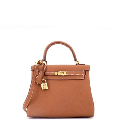 Pre-Owned HERMES Kelly Handbag Brown Togo with Gold Hardware