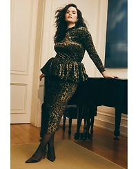 Eloquii Women's Leopard Velvet Bubble Peplum Skirt