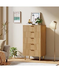 gaomon 5 Drawer Dresser Tall Fluted Wooden Organizer with Deep Drawers