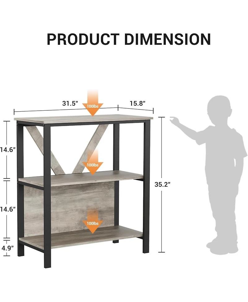 gaomon 3-Tier Bookshelf with Led Lights, Industrial Metal Bookcase, Open Shelf Organizer for Living Room, Bedroom, Office