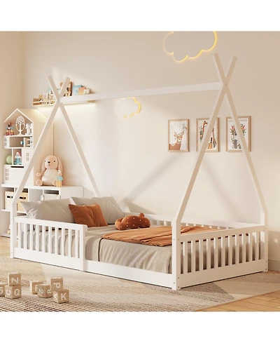 flynama Wood House Bed Fence