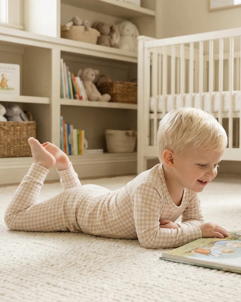 Motette Baby Boys Sandstone Gingham Pajama Set