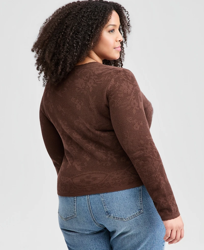And Now This Trendy Plus Crochet Crewneck Cardigan, Macy's Exclusive