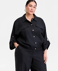 I.n.c. International Concepts Plus Roll-Tab-Sleeve Snap-Front Shirt Jacket, Macy's Exclusive