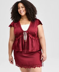 And Now This Plus sizeSatin Lace Peplum-Hem Top, Macy's Exclusive