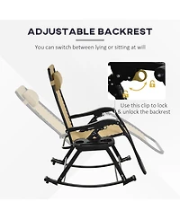 Outsunny Zero Gravity Reclining Rocking Chair, Lounge Rocker, Folding, Pillow, Side Tray, Cup and Phone Holder