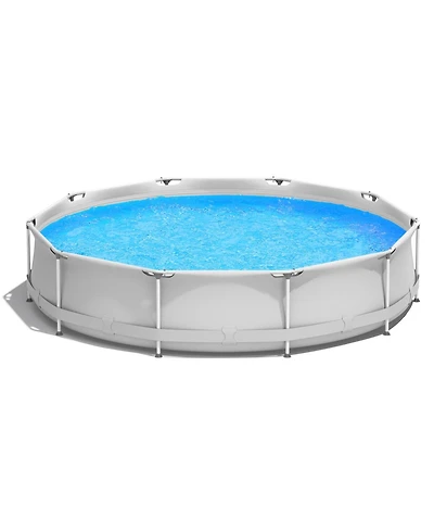 Sugift Round Above Ground Swimming Pool with Cover in Gray