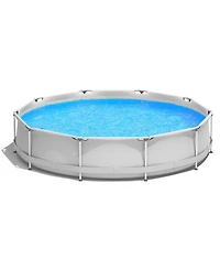 Sugift Round Above Ground Swimming Pool with Cover in Gray
