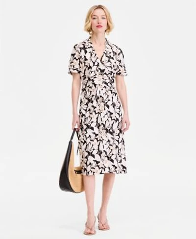 I.N.C. International Concepts Womens Printed Linen Blend Midi Shirt Dress Macys Exclusive