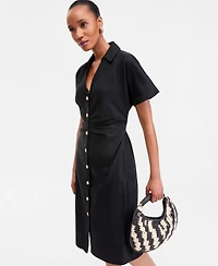 I.n.c. International Concepts Women's Short Sleeve Linen-Blend Shirt Dress, Macy's Exclusive
