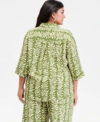 I.n.c. International Concepts Plus Printed 3/4-Sleeve Button-Front Shirt, Macy's Exclusive