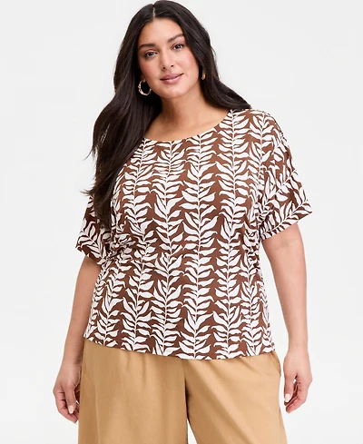 I.n.c. International Concepts Plus Printed Boat Neck Top, Macy's Exclusive