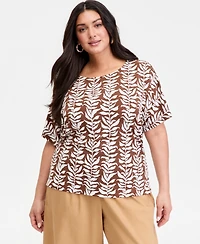 I.n.c. International Concepts Plus Printed Boat Neck Top, Macy's Exclusive