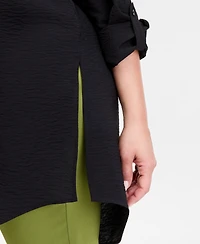 I.n.c. International Concepts Plus Roll-Tab-Sleeve Button-Front Tunic, Macy's Exclusive