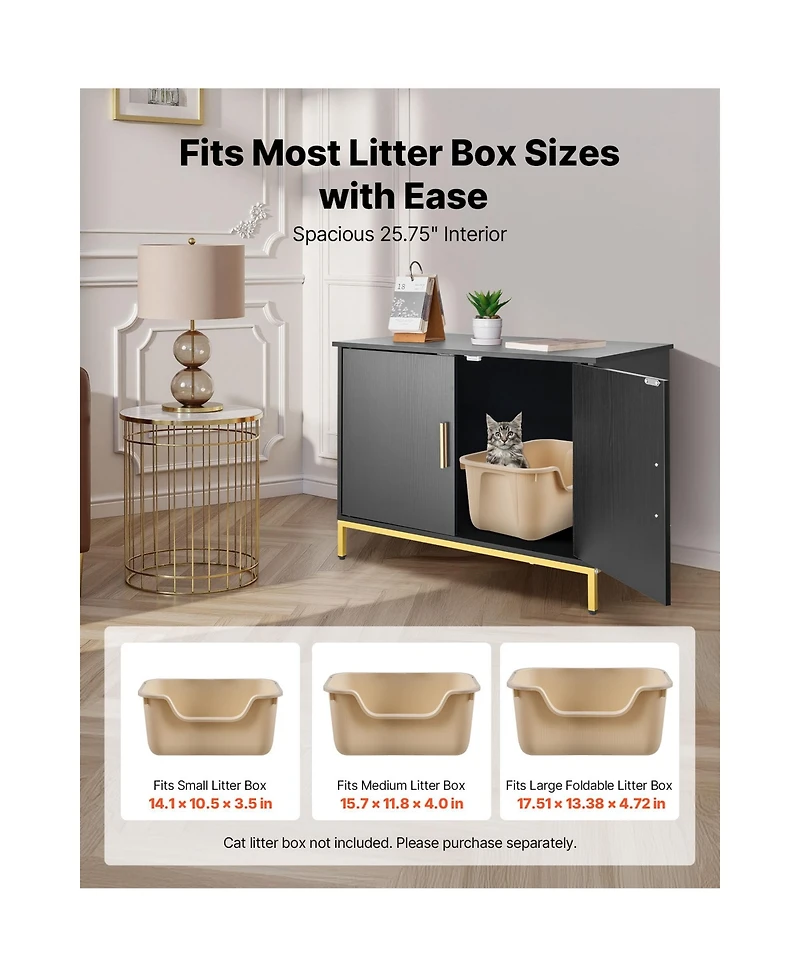 Zeus and Ruta 27.6 in. Hidden Cat Litter Box Enclosure with Metal Legs and Handle Modern Furniture for Bedroom Living Room