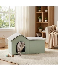 Zeus and Ruta Foldable Heated Cat House with Warmer Pad Large Kitty Shelter Green