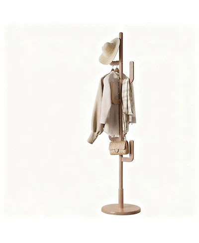Yigii Solid Wood Cactus-Style Coat Rack, 6 Hooks, 3 Height Settings