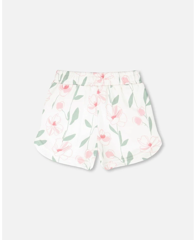 Deux par Deux Little Girls French Terry Shorts Off White Printed Flowers