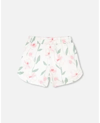 Deux par Deux Little Girls French Terry Shorts Off White Printed Flowers