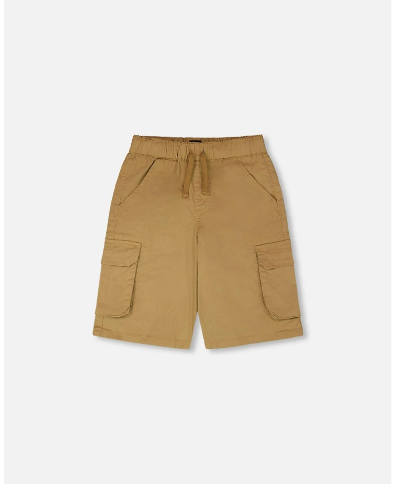 Deux par Little Boys Stretch Twill Bermuda with Cargo Pockets Beige