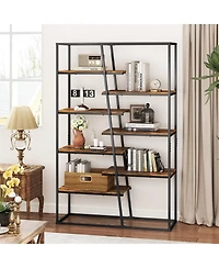 Slickblue Industrial 6 Tier Ladder Bookshelf 72 Inch Wall Storage Shelf
