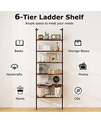 Slickblue Industrial 6 Tier Ladder Bookshelf 72 Inch Wall Storage Shelf