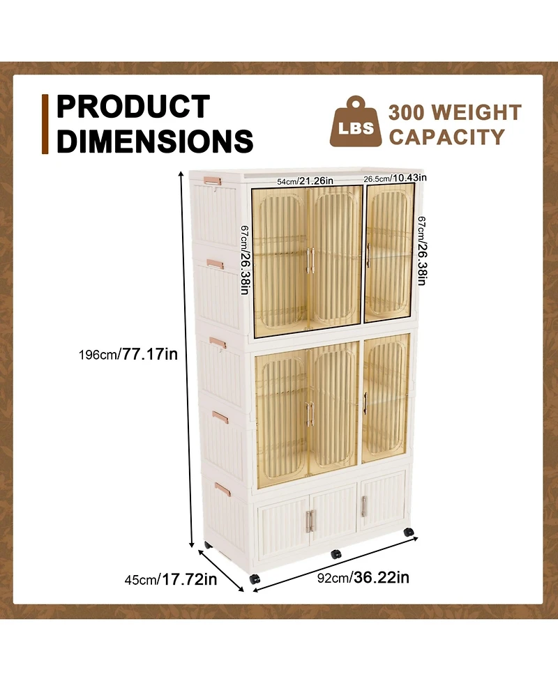 Boyel Living Portable Wardrobe Closet with 9 Magnetic Doors, 2 Hanging Rods & 6 Hangers