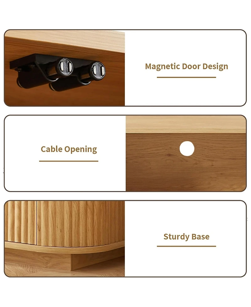 Rainsken 64" Mid Century Modern Fluted Tv Stand, Entertainment Center with 2 Doors, 1 Drawer and Open Shelf for Living Room